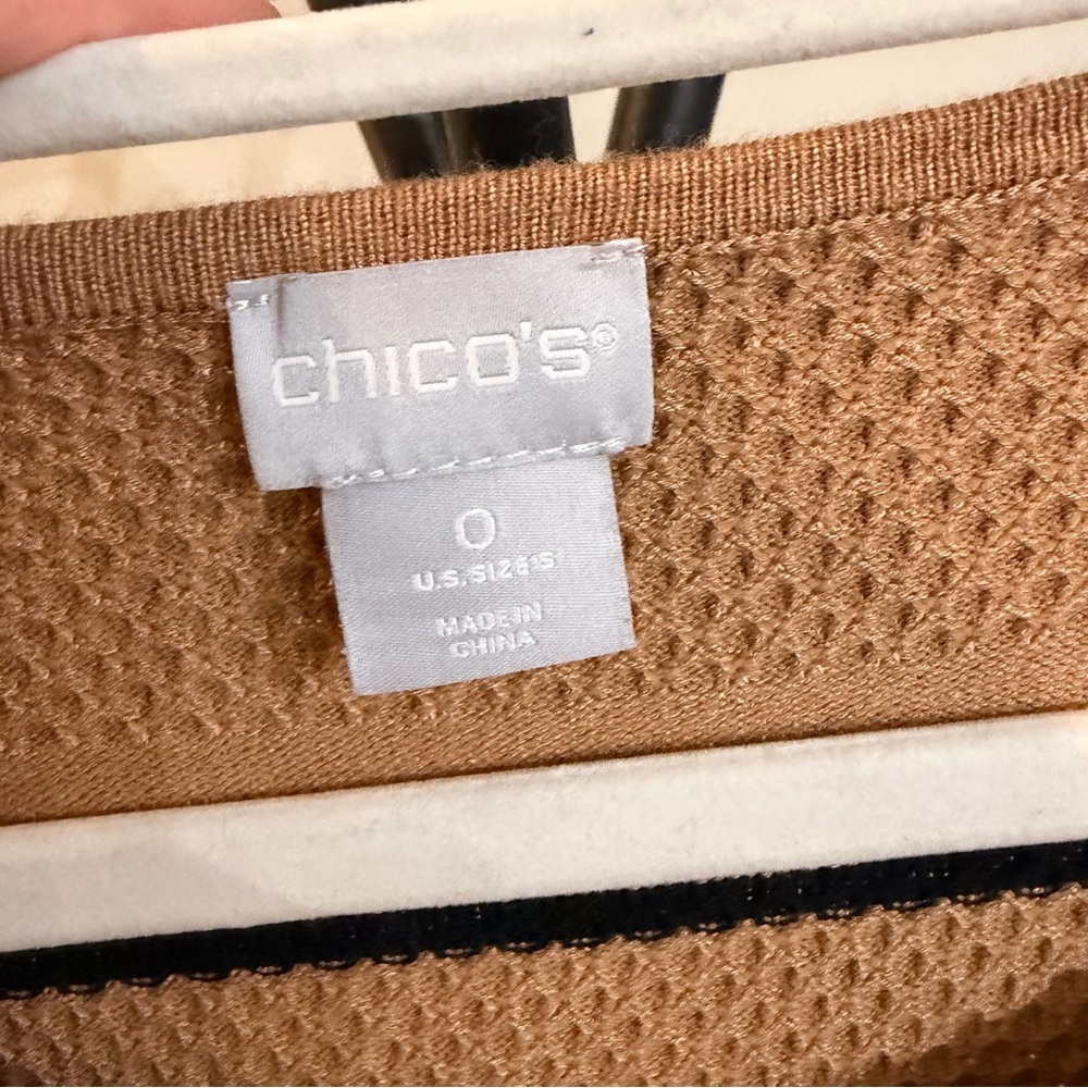 Chico’s Striped Sweater Camel Black Lightweight Knit Casual Women’s S - Picture 5 of 6